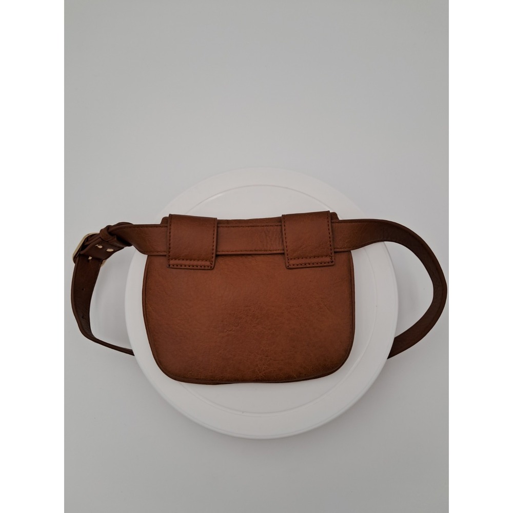 Moda Luxe Juno Belt Bag In Brown Vegan Leather With A Red And Navy Blue Stripe - Picture 2 of 8
